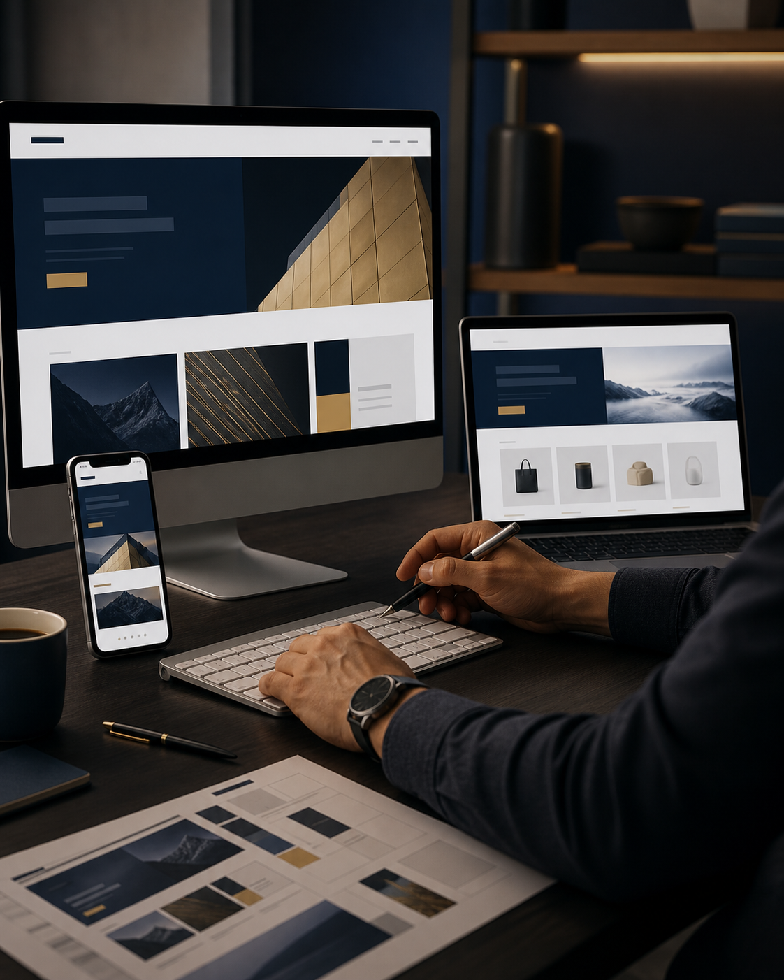 Estudio de diseño trabajando en una web institucional, una tienda online y sus versiones responsive